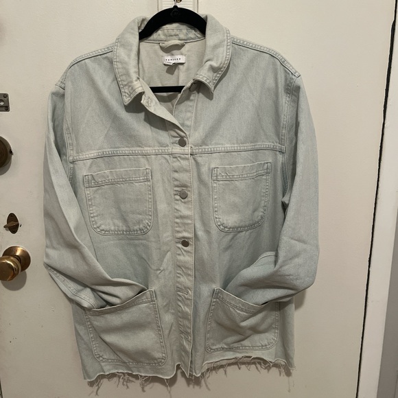 Topshop Raw Hem Light-wash Denim Shacket | Sz. 10 | Gently used - Picture 3 of 4